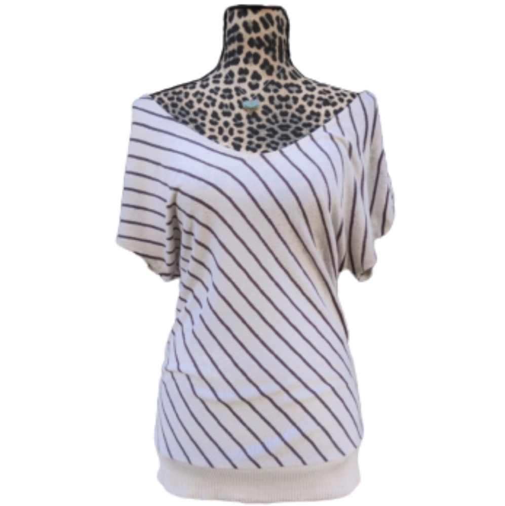 Timing V-Neck Short Sleeve Striped Tunic Medium